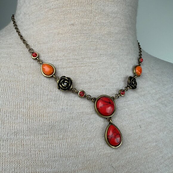 Nine West Vintage America Chain Necklace w/ Rose & Stone 18.5" - Picture 4 of 8